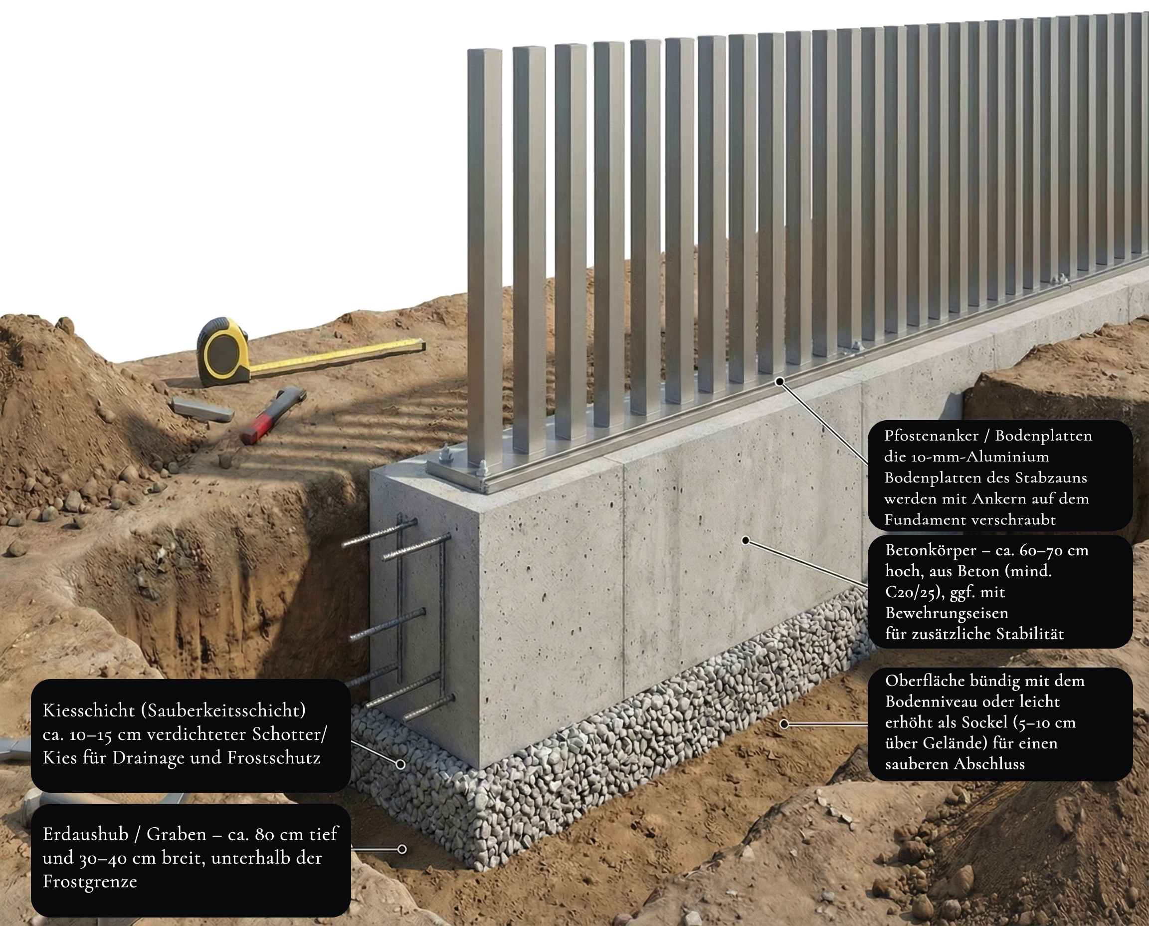 Streifenfundament Querschnitt — Schichtaufbau